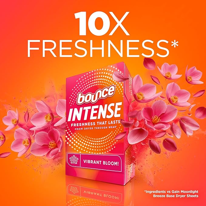 Bounce Intense Dryer Sheets, Vibrant Bloom, 60 Count, Scent Boosting Dryer Sheet