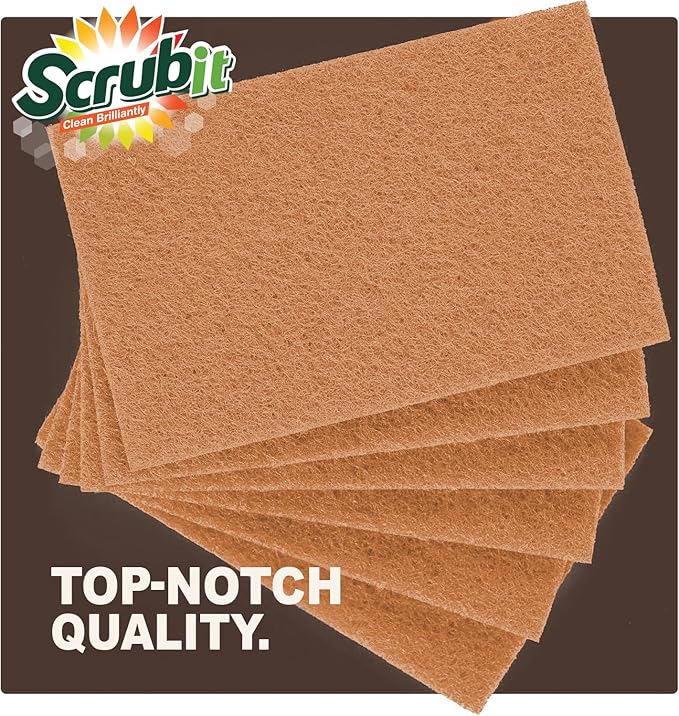 SCRUBIT 50 Pack Natural Scouring Pads - Heavy Duty Scrubbing Pads for Dishes - Non-Scratch - Reusable - Natural, Eco-Friendly, Biodegradable Sisal Brown Sponges for Dishes, Compostable