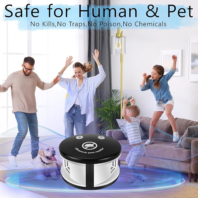Mouse Repellent Ultrasonic Rodent Repeller Plug in Indoor,360° Ultrasonic Rodent Repellent,3 Mode Switch with Pressure Wave, Squirrel Repellent Mice Deterrent for House Garage Warehouse RV, Black