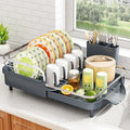 SAYZH Dish Drying Rack - Expandable Dish Rack for Kitchen Counter, Rust-Resistant Dish Drainer with Utensil Holder and Raised Guardrail, Kitchen Organizer for Cup and Bottle (Grey)