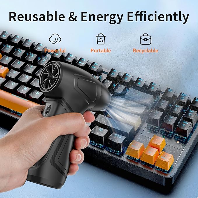 Rechargeable Compressed Air Duster for PC Computer, Cordless Mini Air Blower Portable, Super Powerful Dust Blower Speed Adjustable, Air Duster for Home, Outdoor, Leaf, Keyboard