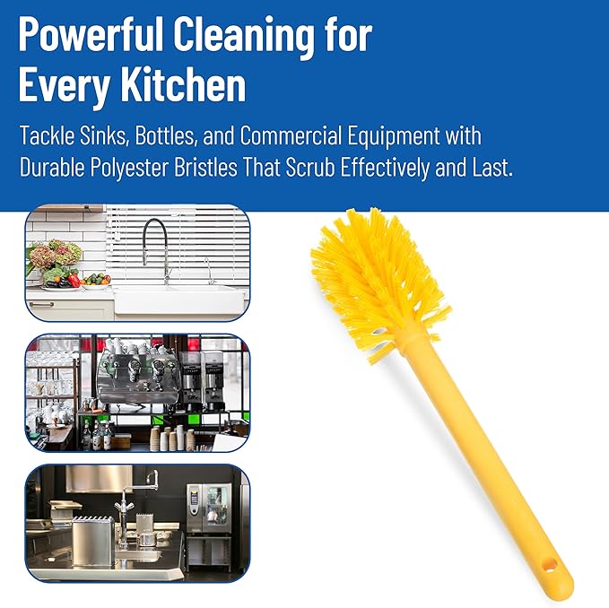SPARTA 12 Inch Bottle Brush with Polyester Bristles and Plastic Handle, Color Coded, Large Round Head Cleaner for Bottles Jars and Food Service Equipment, Yellow