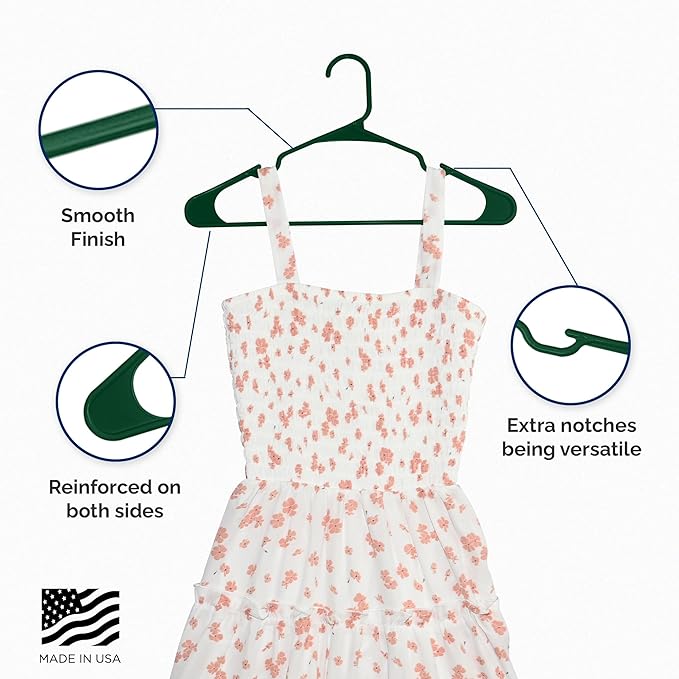 Closetselect Plastic Hangers 50 Pack - Space Saving Clothes Hangers, Made in USA, Durable & Strong Plastic Shirt & Coat Hanger with Notches & Shoulder Grooves, Non-Slip Clothing Hangers | Carpet Green