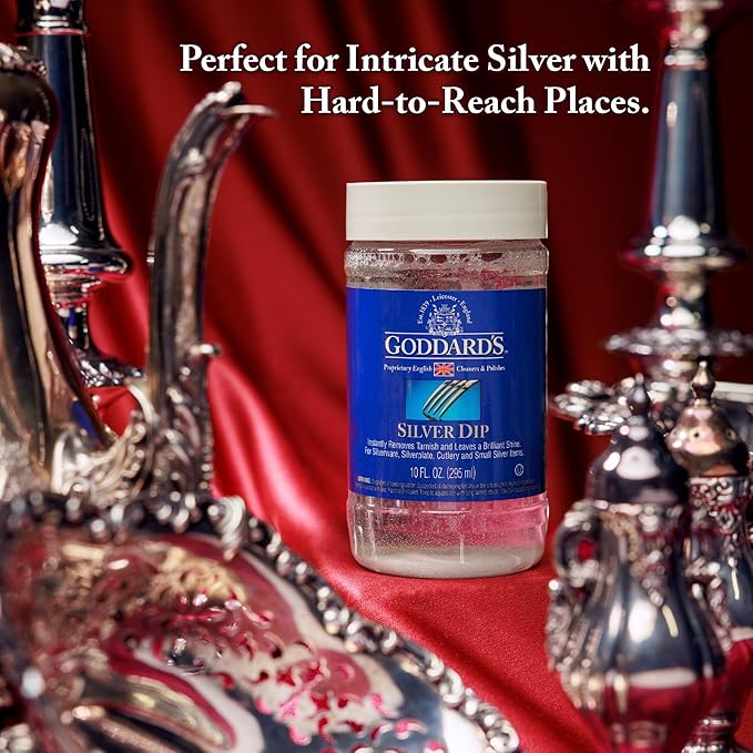 Goddard's Silver Cleaner Dip – Silver Jewelry Cleaner Solution for Filigree Metalwork & Small Items – Professional Use Tarnish Remover – Silverware Cleaning Supplies (10 oz)