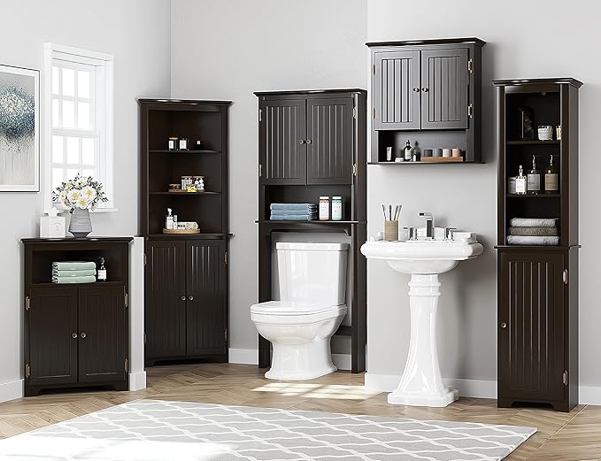 UTEX Bathroom Wall Cabinet, Bathroom Medicine Cabinet with Adjustable Shelves and Doors, Over the Toilet Storage Cabinet, Espresso