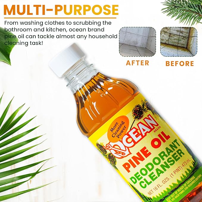 Ocean Pine Oil Cleaner Concentrate, 65% Pine Oil Deodorizer, All-Purpose Household Cleaner for Floors, Kitchen, Bathroom, Laundry, Grease & Odor Removal (1, 16 fl oz)