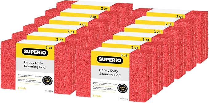 Scouring Pad Non-Scratching Scrubber Non-Scratch Cleaning Scrub Pads Heavy Duty Scouring Pad Reusable Kitchen Scrubbing Pad Pack of 36 Red, by Superio