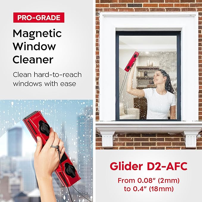 Tyroler Outside Magnetic Window Cleaner Tool | The Glider D-2 AFC Double-Sided Window Cleaners Tool Fits Windows 0.1"-0.7" Thick | Magnet Window Cleaner | Magnetic Glass Cleaner | Limpiador magnetico