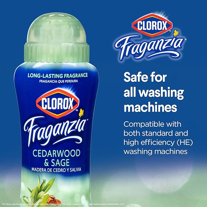 Clorox Fraganzia Laundry Scent Booster Crystals, In-Wash Fragrance Beads for Fresh-Smelling Clothes & Linens, Safe for All Fabrics & Colors, Cedarwood & Sage, 18 Oz, 2 Pack