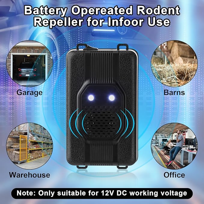Qualirey 4 Pcs Ultrasonic Rodent Repellent for Car Engines Car Rodent Repeller Under Hood Battery Operated Rat Repellent with Strobe Light Keep Pest Squirrels Mice Out of Garage RV Outdoor