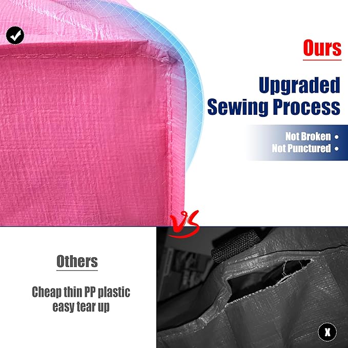 Cosy Family 8 Pack Heavy Duty Extra Large Moving Bags with Backpack Straps - Strong Handles & Zippers, Storage Totes For Space Saving, Fold Flat, Alternative to Moving Box, Pink