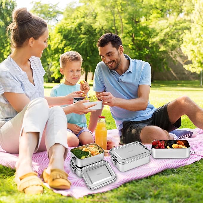 8 PCS Stainless Steel Bento Box 4-Size, Metal Lunch Box, Food Containers, Steel Lunch Container for Home, Work, Camping (550ml+850ml+1400ml+2400ml)*2