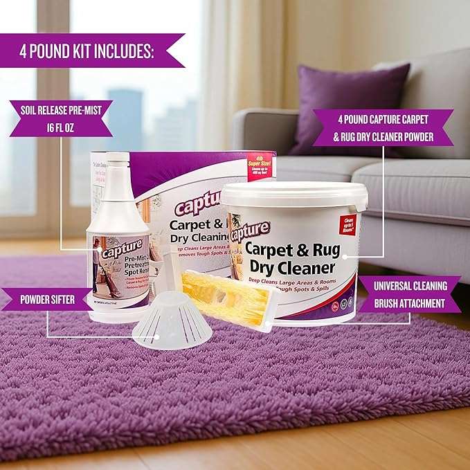 Capture Carpet Total Care Kit 400 - Home Couch and Upholstery, Car Rug, Dogs & Cats Pet Carpet Cleaner Solution - Strength Odor Eliminator, Stains Spot Remover, Non Liquid & No Harsh Chemical