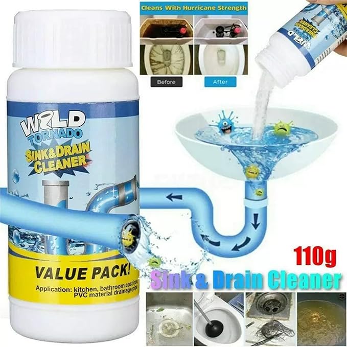 2Pcs Upgraded Wild Tornado Sink and Drain Cleaner, Pipe Dredge for Kitchen, Bathroom & Toilet, Super Cleaning Drain Foam Cleaner, Fast Foaming and Safe for All Types of Pipes