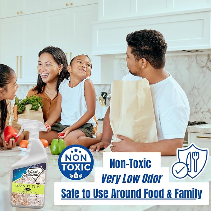Black Diamond Stoneworks GRANITE PLUS! 2 in 1 Cleaner & Sealer for Granite, Marble, Travertine, Limestone, Ready to Use! 32 Fl Oz