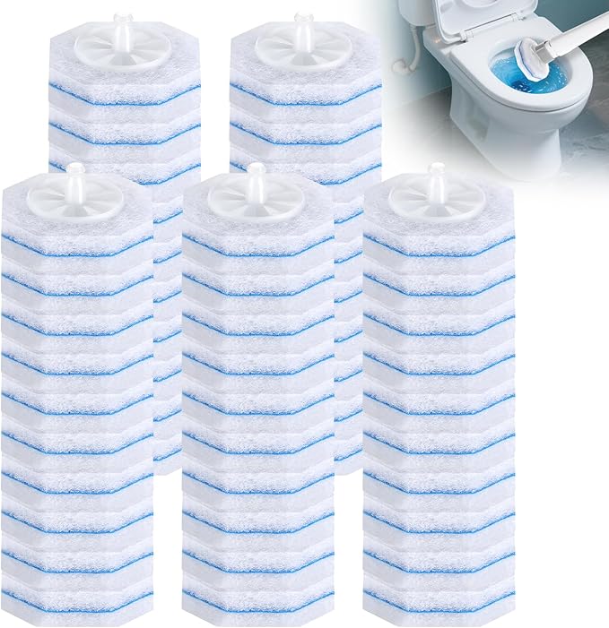 Disposable Toilet Brush & Wand Refills, 50 Count 3-Layer Octagonal Toilet Cleaner Heads, Compatible with Most Standard Toilet Wands, Hygienic Bathroom Deep Cleaning