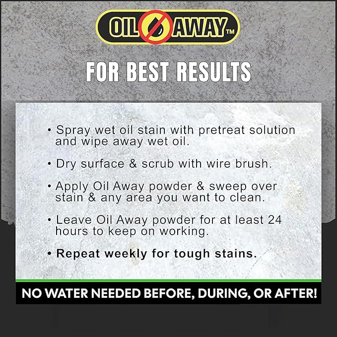 Oil Stain Fighter Driveway Kit with Pretreat Solution for Maximum Results | 4 oz. Pretreat Spray + 10 oz. Enzyme Powder | No Rinse Safe Concrete Cleaning Duo for Driveways and Patios | Driveway Size