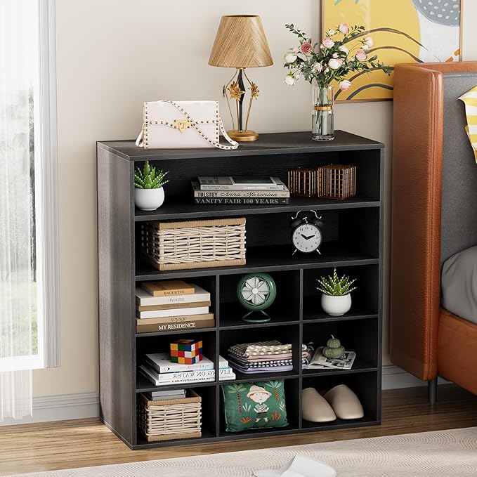 Garden 4 you Shoe Rack Organizer, 5-Tier Wood Cubby Shoe Rack with 2 Storage Shelf and 9 Cubbies, Shoe Organizer Cabinet for Entryway, Hallway, Closet and Garage,Black