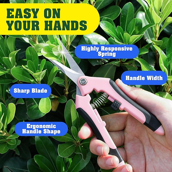 4 Pack Garden Pruning Shears, Stainless Steel Garden Shears, Gardening Shears, Garden Scissors, Clippers, Pruning Snips, Pruning Shears for Gardening Tools (Pink)