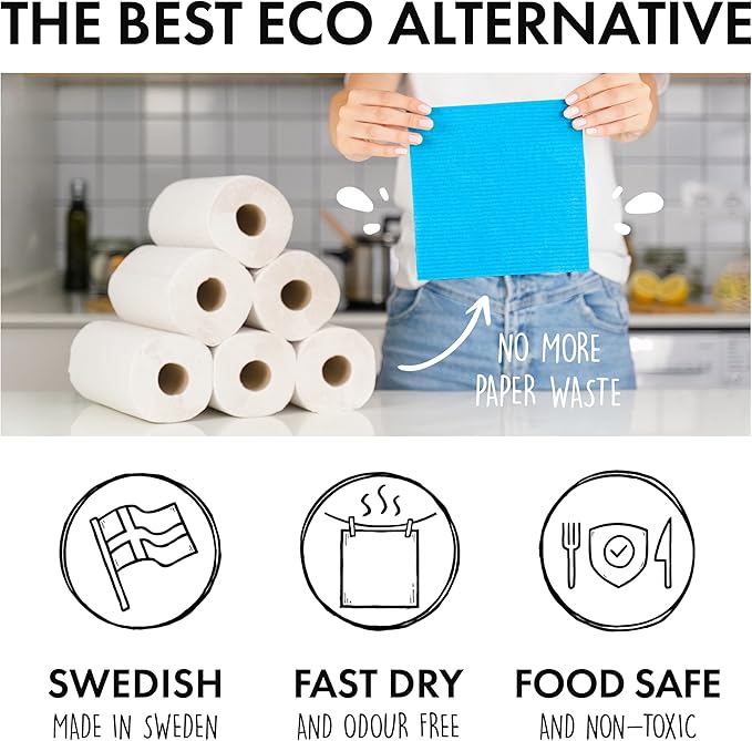 SUPERSCANDI 6 Pack Swedish Dishcloths for Kitchen - 100% Biodegradable & Compostable Reusable Paper Towels Washable, Food-Safe & Without Plastic - Dish Rags for Any Surface, Pink, Yellow, White