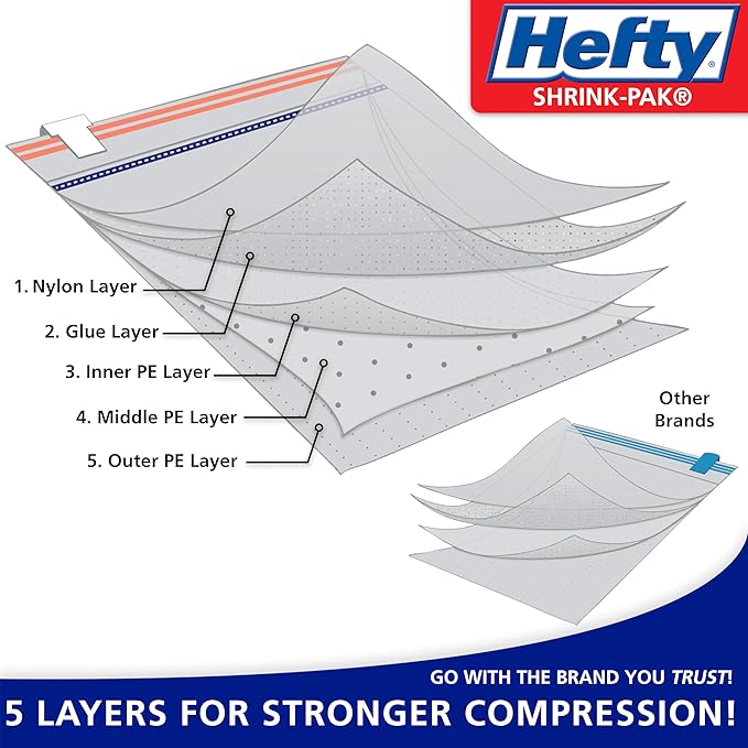 Hefty Shrink-Pak - 2 Medium, 2 Large, 2 XL Vacuum Seal Storage Bags – Space Saver Bags for Clothing, Pillows, Towels, or Blankets, 6 Pc Set