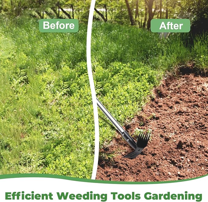 Weed Puller Tool with Long Handle, 60" Weed Remover Tool, 2 in 1 Weed Rake & Garden Hoe for Weeding, Weeder Tool with Detachable Handle, Uprooting Weeding Tool for Yard, Lawn, Patio, Garden