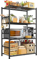 Storage Shelves 4-Tier Large Capacity Metal Shelving with Hooks, Heavy Duty Garage Shelving Unit with Leveling Feet, Stable Metal Shelves for Pantry, Kitchen and Closet,36" W x 12" D x 60" H, Black