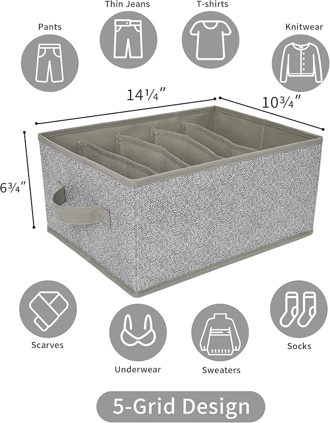 GRANNY SAYS Pants Organizer for Closet, Drawer Organizers for Clothing, Wardrobe Clothes Organizers with Divider, Clothes Organizers and Storage, Jeans, Tshirt, Organizer, Gray, 6-Pack