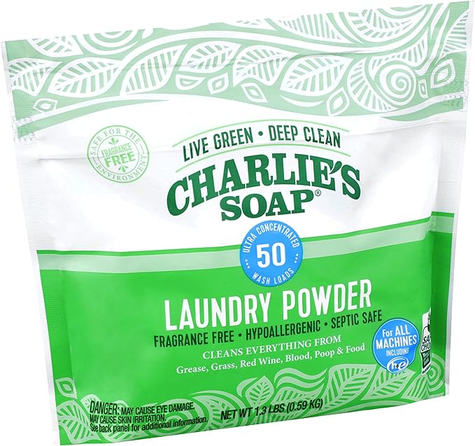 Charlie’s Soap Laundry Powder (50 Loads, 6 Pack) Hypoallergenic Deep Cleaning Washing Powder Detergent – Eco-Friendly, Safe, and Effective