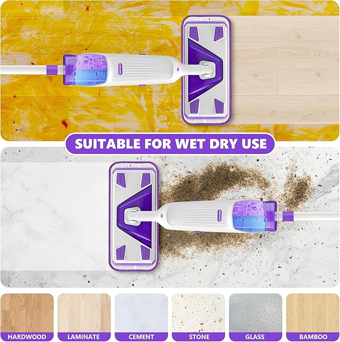 Double Bottle Spray Mop Series - Enspoway Dust Floor Mop with Washable Pads x3 for Wet Dry Home Bathroom Office Commercial for Hardwood Laminate Wood Marble Tiles Ceramic Floor Cleaning