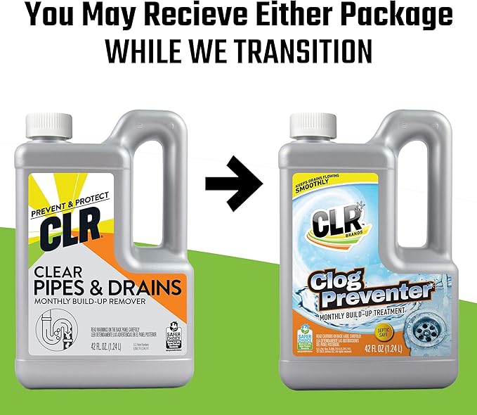CLR Brands Clog Preventer Monthly Build Up Remover, 42 oz. Bottle, Drain Cleaner, Degrades Oils, Grease, Proteins and Fatty Acids, Safe for All Pipes and Septic Systems