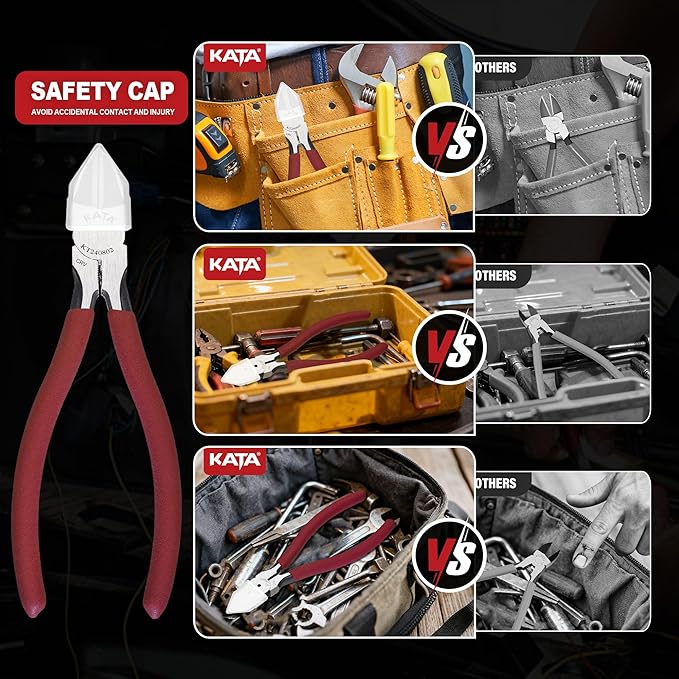 KATA 6-Inch Flush Cut Wire Cutters, Heavy Duty Side Cutter Pliers with Safety Cap, Sharp Snips for Crafting, Zip Ties, Floral Wire, Electrical, Jewelry, Chicken Wire, Artificial Flowers