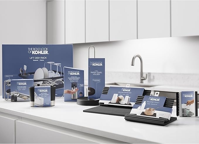 Kohler K-6379-0 Kitchen Sink Squeegee and Countertop Brush, Multi-Purpose, Cleans Wet and Dry Spills, Dishwasher Safe, White