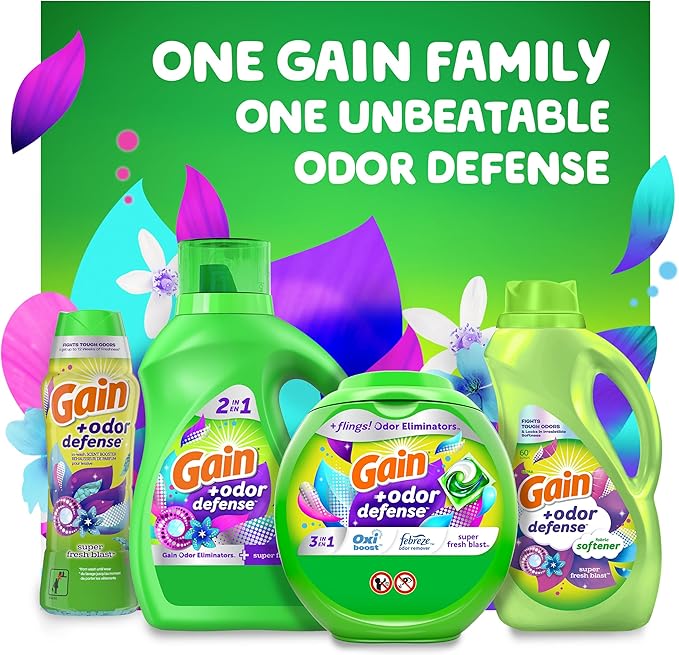 Gain + Odor Defense In-Wash Scent Booster, Super Fresh Blast Scent, 18.2 oz, HE Compatible