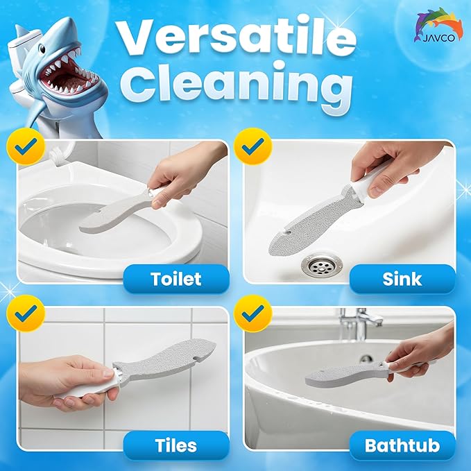 Pumice Stone for Cleaning with Handle (2 Pack) – Scrubbing Stone for Porcelain, Ceramic and Tile, Pumiceshark for Toilet Cleaning (2, small pack)
