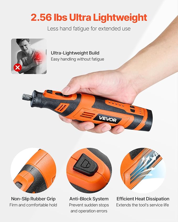 VEVOR 136-Piece Cordless Rotary Tool Kit, DC8V Portable Mini Power Rotary Tool, 5 Speeds 5000-30000RPM Multi-Purpose DIY Tools for Engraving, Sanding, Polishing, Carving, Grinding, Cutting, DIY Craft