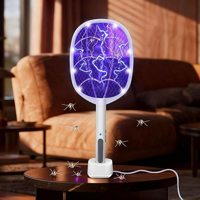 3 Packs Electric Fly Swatter Rackets, 2-in-1 Handhold Bug Zapper with 3000V High Voltage, Plug-in Mosquito Killer Insect Light Trap with 3 Layer Safety Mesh Portable for Indoor Outdoor Use