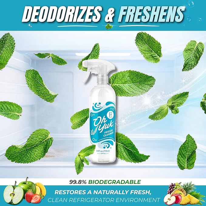 Oh Yuk Fridge Cleaner – Cleans Inside Refrigerator for Spotless, Food-Contact Safe Surfaces | Biodegradable, Vegan, Cruelty-Free | Effortlessly Lifts Sticky Messes & Dried-On Food | Spray Bottle