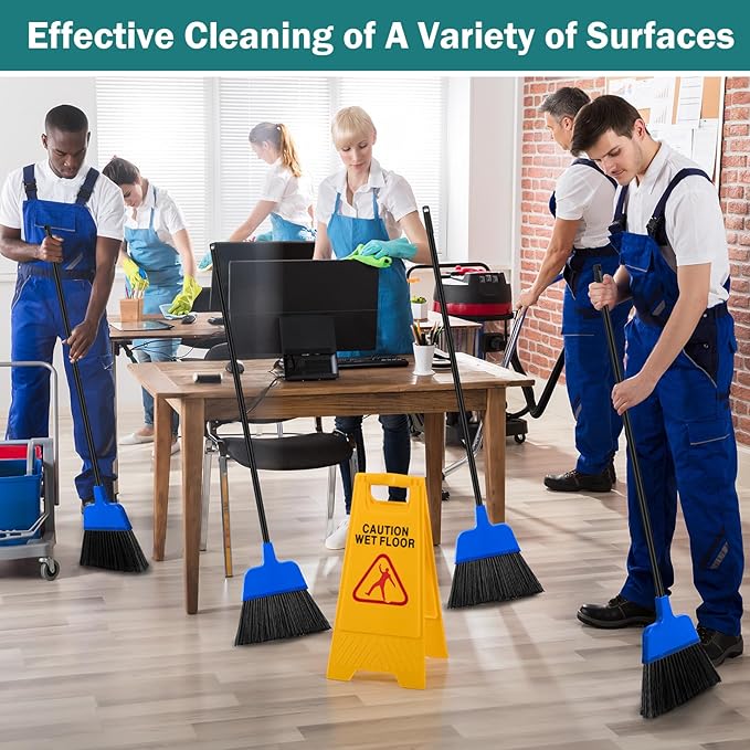 8 Pcs Outdoor Broom for Floor Cleaning 54 Inch Commercial Heavy Duty Broom Long Handle Kitchen Household Angle Brooms for Sweeper Sweeping Indoor Dust Hair Cleaner Corn Shop(Blue)