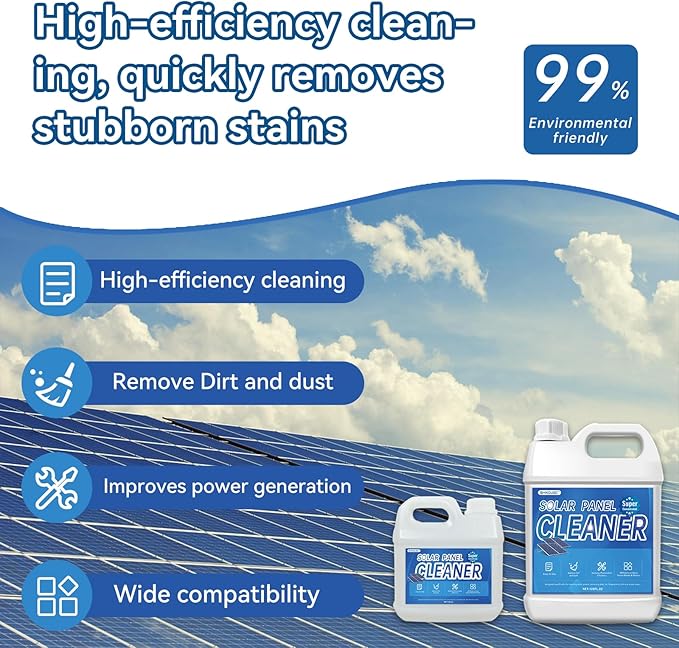 Solar Panel Cleaner 32 oz (Makes 150 Gallons) Powerful Concentrated Cleaning Solution for Glass, PV Panel, Metal & Acrylic | Streak-Free & Non-Toxic, Deep Cleansing, Safe for Multi-Surface