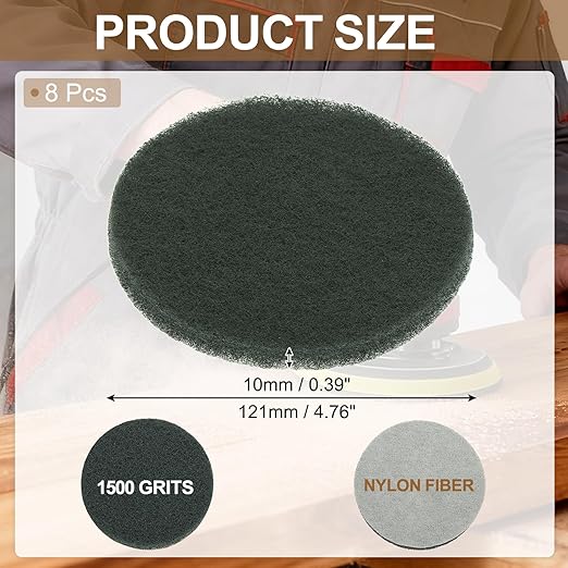 uxcell 8Pcs Scrubber Scouring Pad, 5 Inch 1500 Grits Drill Power Brush Hoop and Loop Scrub Pads Discs Polishing Pad for Household Furniture Automotive Cleaning, Green Gray