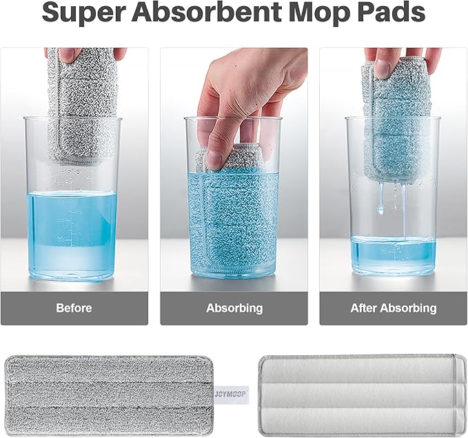 JOYMOOP Microfiber Flat Mop Pads, Washable Replacement Refills for Mop Bucket Set, 13 Inch, Pack of 4, Grey