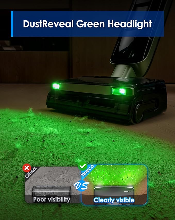 Tineco Floor ONE S7 Master Wet Dry Vacuum Cleaner, 23kPa Suction Vacuum Mop with DustReveal Green Headlight, 65 Min Runtime, 185°F Flashdry, 3.9inch Ultra-Slim Stretch Mop