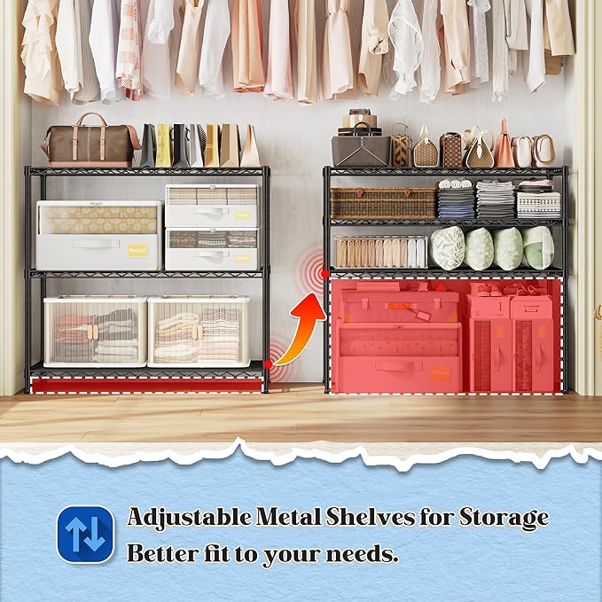 3- Shelf Metal Shelving Unit 35.6Wx14Dx36H,Adjustable Storage Shelves Heavy Duty Garage Steel Shelving for Office,Wire Rack Small Shelf for Kitchen Shelves Laundry Bathroom Pantry Closet Black,2pc
