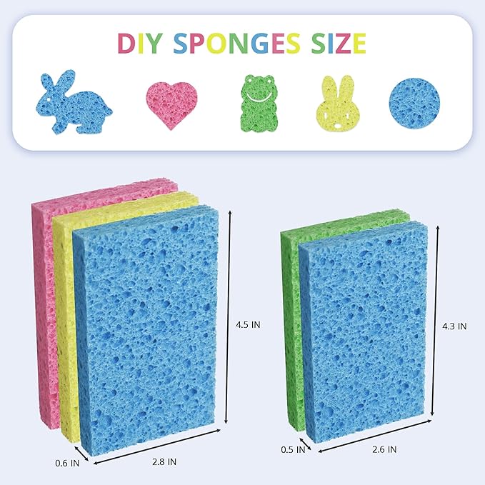 CELOX 24 Pack Durable Kitchen Sponges, Natural Wood Pulp Sponges for Dishes, Absorbent Cellulose Sponge Bulk for Cleaning Kitchen, Bathroom, DIY for Kids, 4.3" x 2.6" x 0.5"