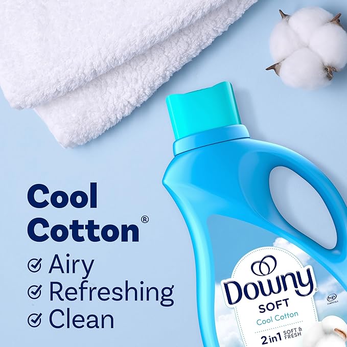 Downy Soft, 2 in 1 Soft and Fresh Liquid Fabric Softener, Cool Cotton, 100 fl oz, 136 Loads, Fabric Conditioner Liquid provides softness and freshness for fabrics