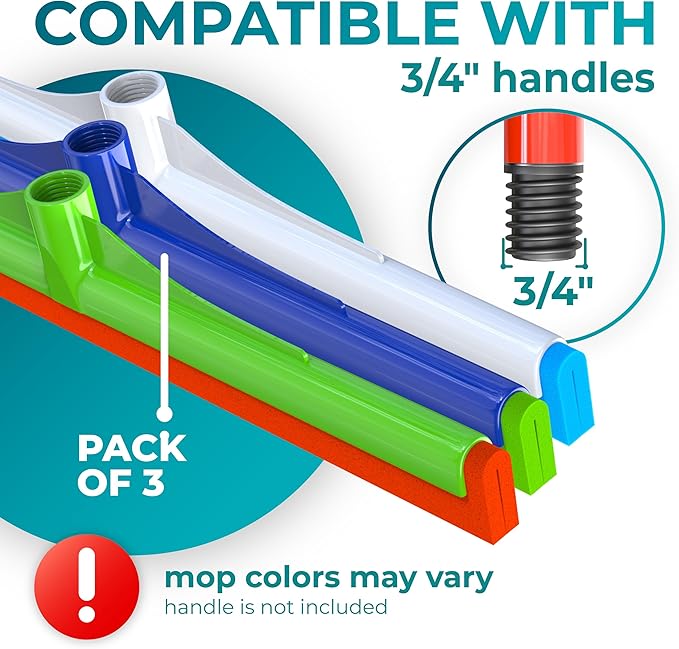 HeloMorSqueegee Broom Scrubbing Brush with Telescopic Long Handle for Garage, Patio, Deck, Tile and Shower (16 Inch (3 Pack))