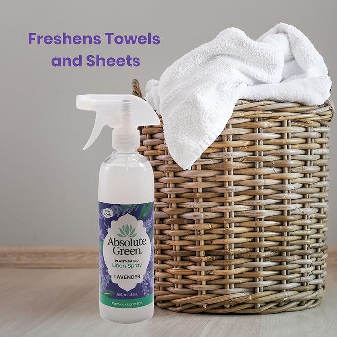 Absolute Green Lavender Linen and Fabric Spray, Freshen Fabrics, Laundry and Pillows, Pet Safe, Natural Lavender Scent, 16 oz