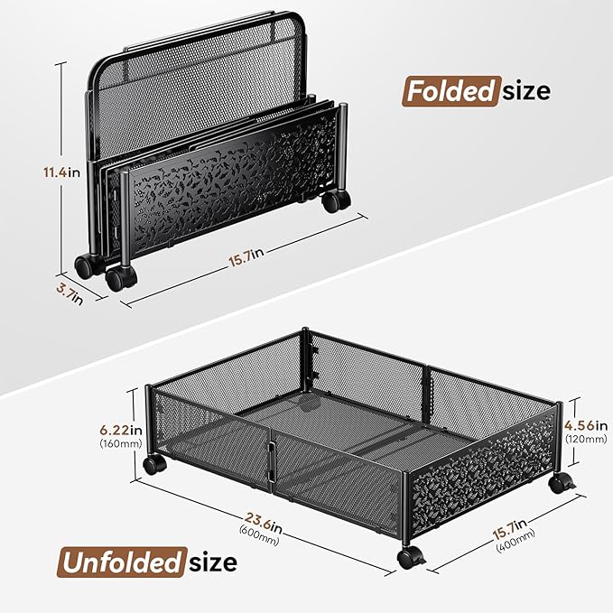 PHINOX Under Bed Storage Containers with Wheels, Under Bed Shoe Storage Organizer Drawer, Tool-free Assembly Metal Storage Containers for Bedroom Clothes Shoes Blankets -2PCK