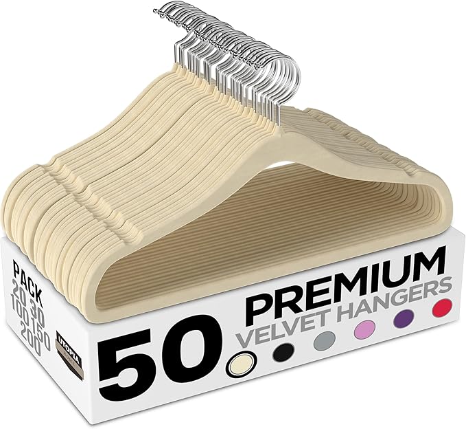 Utopia Home Velvet Hangers 50 Pack - Non-Slip Suit Hangers with 360 Degree Rotatable Hook - for Pants, Coats, Shirts & More (Ivory)
